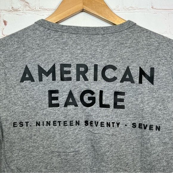 American Eagle Shirt Mens Small Gray Short Sleeve Spell Out Logo T Shirt - Picture 9 of 10